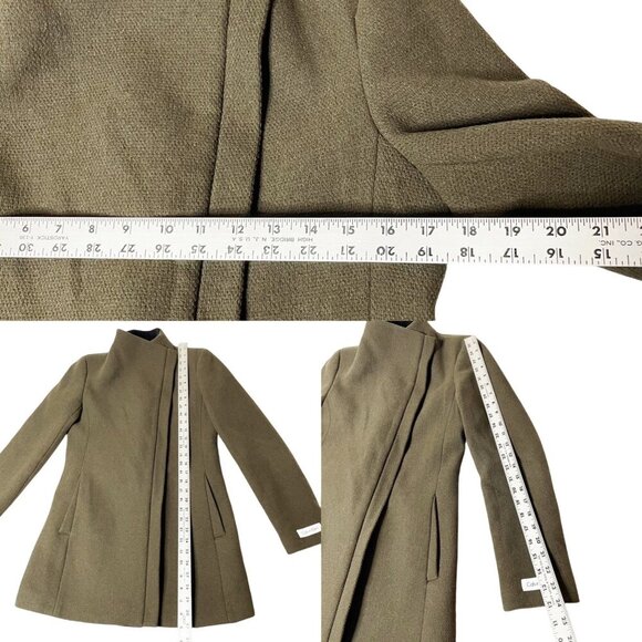 Calvin Klein Women’s XS Khaki Green Asymmetrical Zip Wool Cashmere Blend Coat - Picture 6 of 7